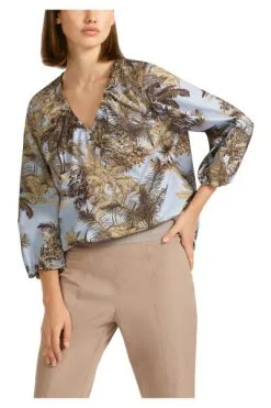 Marc Cain Feminines Blusenshirt Mit Palmenmotiv Blue
