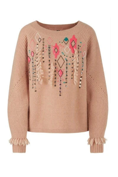 Marc Cain Strickpullover Rundhals-Strickwege Beige 4 Marc Cain Strickpullover Rundhals-Strickwege Beige – Bild 2