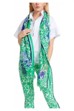 Marc Cain Schals Bedruckter Schal Mit Seide Und Leinen Green