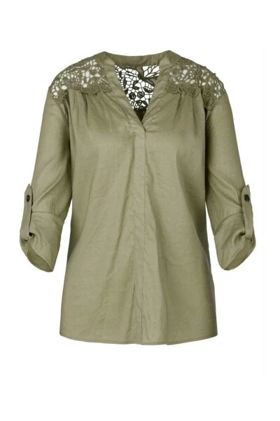 Marc Cain Blusen Blouse Met Kant Green 5 Marc Cain Blusen Blouse Met Kant Green – Bild 3