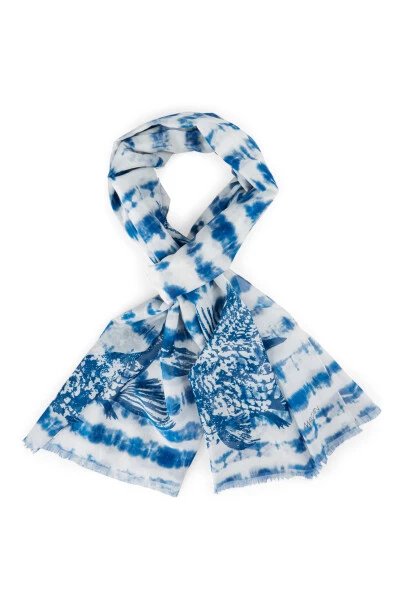 Marc Cain Schals Feiner Batik-Schal Mit Floralen Details Blue 3 Marc Cain Schals Feiner Batik-Schal Mit Floralen Details Blue