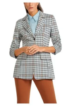 Marc Cain Geschäft 23 Marc Cain Langer Blazer Im Karo-Dessin Blue