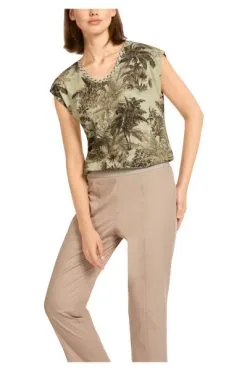 Marc Cain T-Shirts T-Shirt Mit Palmenmotiv Green